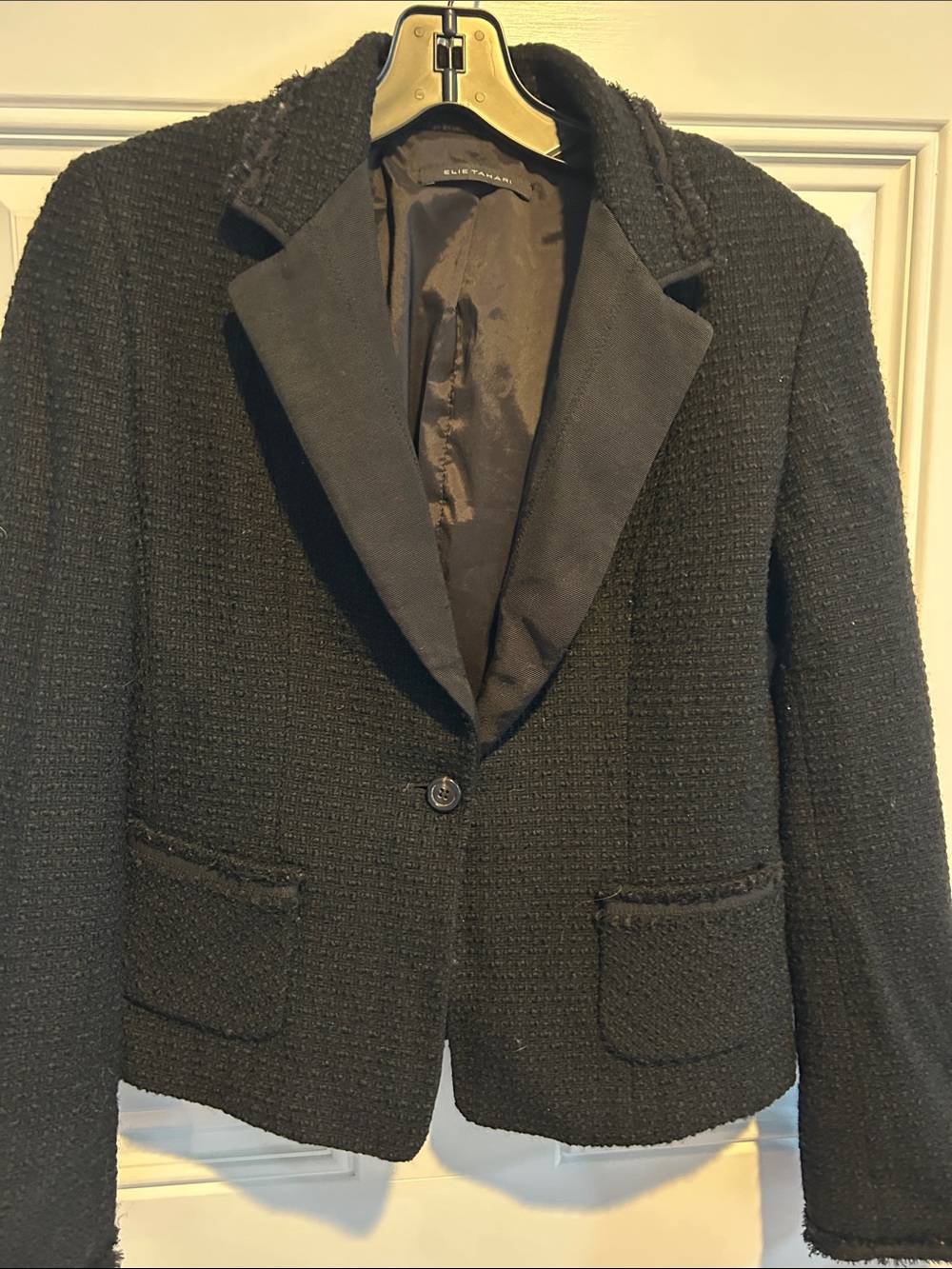 Elie Tahari Black Tweed Single-Button Blazer